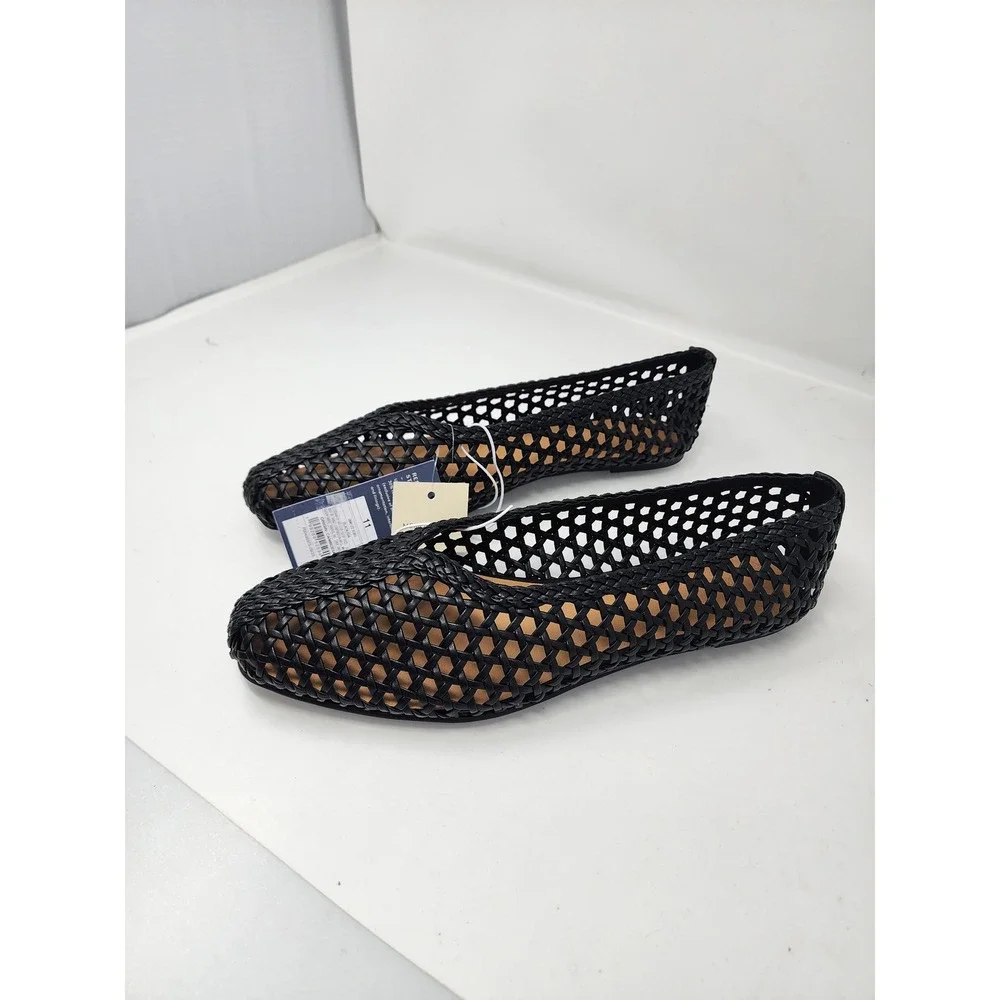 Universal Thread Womens Woven Pointed Toe Flats Black Faux Leather Size 11